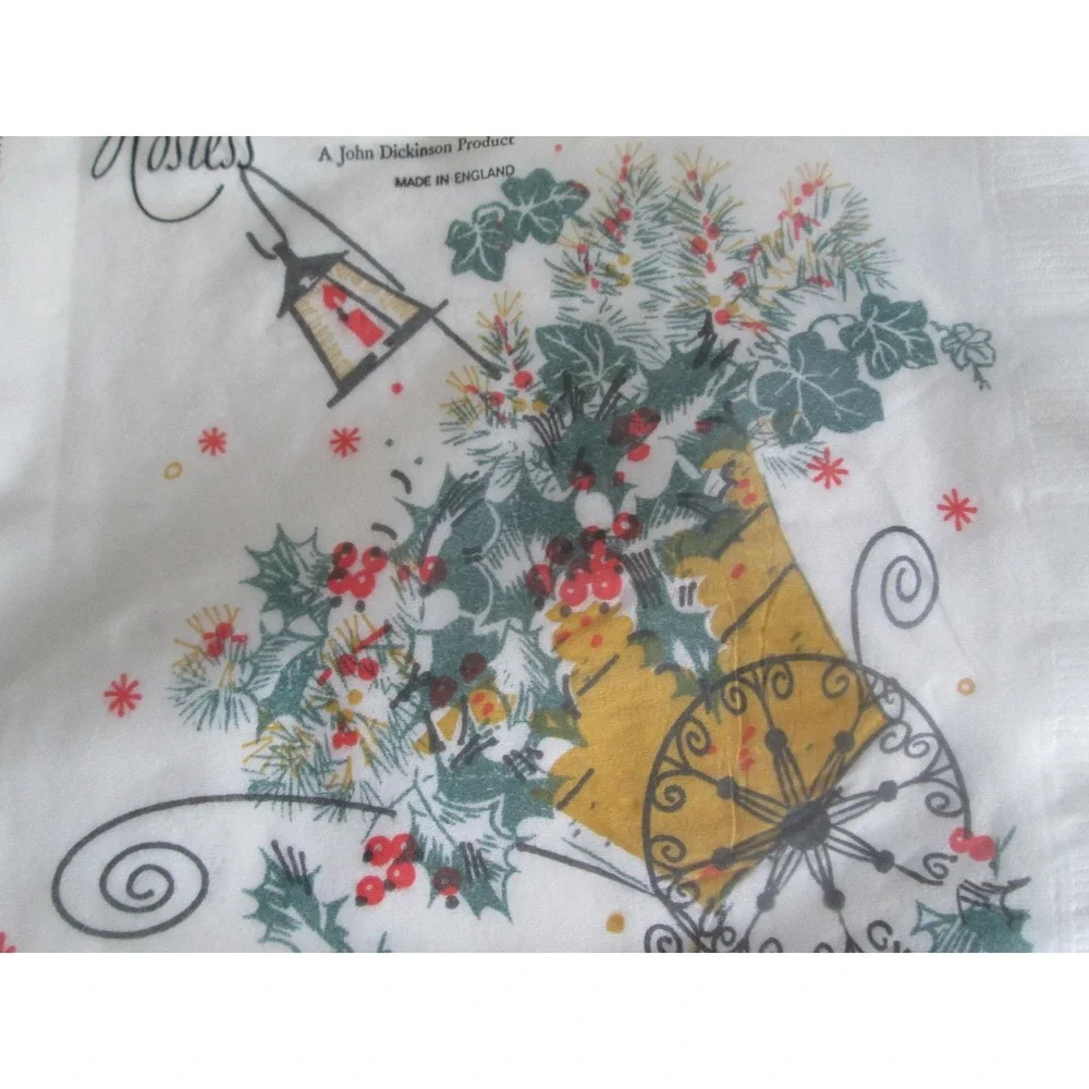 VTG Christmas Lantern Holly Cart 2-ply Luncheon‎ Napkins NIPHostess J. Dickinson